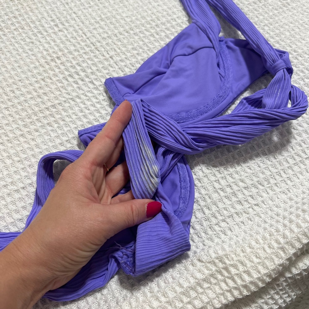 L*Space Two Piece Bikini Swimsuit Purple Ribbed Bra Top Beach Pool Med L Space - Picture 5 of 14
